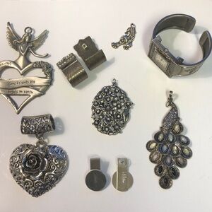 Silver-Tone Jewelry Lot- pedants, earrings, ornament and watch